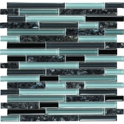 Spectrum Blue Pearl-1662 Granite And Glass Blend Mesh Mounted Floor and Wall Tile - 2 in. x 12 in. Tile Sample