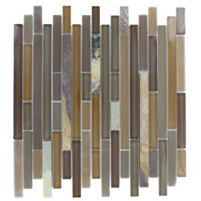 Tectonic Harmony Multicolor Slate And Earth Blend 12 in. x 12 in. x 8 mm Glass Mosaic Floor and Wall Tile