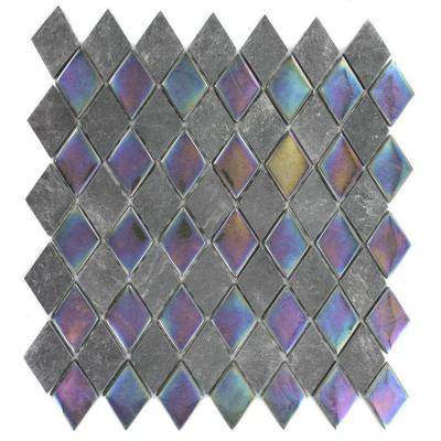 Tectonic Diamond Black Slate and Rainbow Black 11 in. x 12 in. x 8 mm Glass Floor and Wall Tile