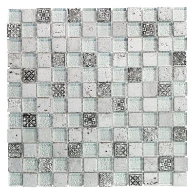 Silver Relic 1x2/11.75 in. x 11.75 in. x 8 mm Glass and Travertine Mosaic Wall Tile