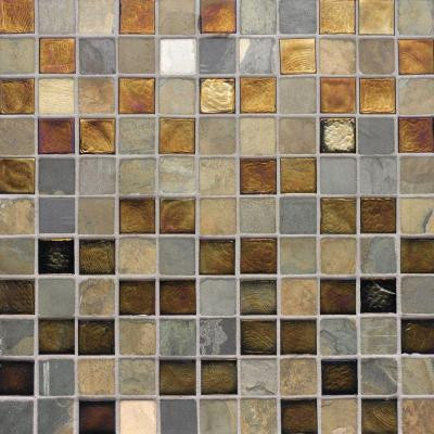 Edgewater Sunset Cliffs 1 in. x 1 in. 11 3/4 in. x 11 3/4 in. Glass and Slate Wall & Floor Mosaic Tile-DISCONTINUED