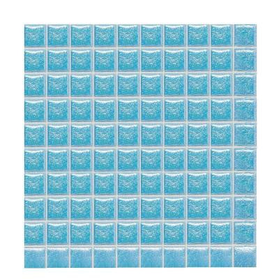 Sonterra Glass Acapulco Blue Iridescent 12 in. x 12 in. x 6mm Glass Mosaic Wall Tile (10 sq. ft. / case)-DISCONTINUED