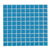 Sonterra Glass Cancun Blue Iridescent 12 in. x 12 in. x 6 mm Glass Sheet Mounted Mosaic Wall Tile