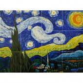 Van Gogh, Starry Night Mural 18 in. x 24 in. Wall Tiles