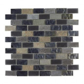 Midnight Opal Brick 12 in. x 12 in. x 8 mm Glass Slate Mosaic Floor/Wall Tile