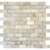 Chiaro Brick 12 in. x 12 in. x 10 mm Tumbled Travertine Mesh-Mounted Mosaic Tile
