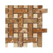 Basket Braid Noche Travertine Stone Mosaic Floor and Wall Tile - 6 in. x 6 in. Tile Sample-DISCONTINUED
