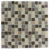 Tectonic Squares Multicolor Slate and Khaki Blend 12 in. x 12 in. x 8 mm Glass Floor and Wall Tile