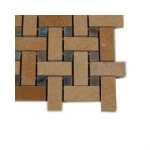 Basket Braid Jerusalem Gold and Blue Macauba Stone Mosaic - 6 in. x 6 in. Floor and Wall Tile Sample