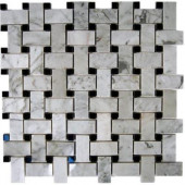 Magnolia Weave White Carrera 3/4 in. x 2 in. With Black Dot 1/2 in. x 1/2 in. Marble Floor and Wall Tile