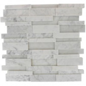 Dimension 3D Brick White Carrera Stone 12 in. x 12 in. x 8 mm Wall and Floor Tiles