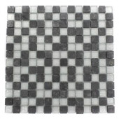 Tectonic Squares Black Slate and Silver 12 in. x 12 in. x 8 mm Glass Floor and Wall Tile