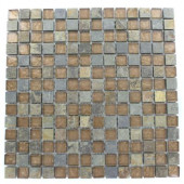 Tectonic Squares Multicolor Slate And Bronze 12 in. x 12 in. x 8 mm Glass Mosaic Floor and Wall Tile