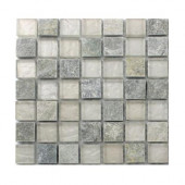 Tectonic Squares Green Quartz Slate and White Gold Glass Tiles - 6 in. x 6 in. Tile Sample