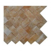 Honey Onyx Herringbone 1 in. x 3 in. Marble Mosaic Tiles - 6 in. x 6 in. Tile Sample-DISCONTINUED