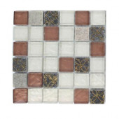 Carved Redwood Blend 1 in. x 1 in. Marble and Glass Tile Mosaic Tiles - 6 in. x 6 in. Tile Sample