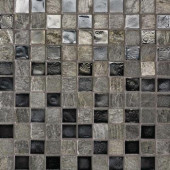 Edgewater Silverstrand 1 in. x 1 in. 11 3/4 in. x 11 3/4 in. Glass and Slate Floor & Wall Mosaic Tile-DISCONTINUED