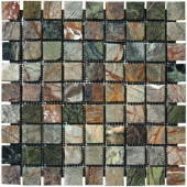 Verde Amazonia 12 in. x 12 in. x 8 mm Tumbled Marble Mesh-Mounted Mosaic Tile (10 sq. ft. / case)