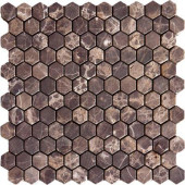 Emperador Dark 12 in. x 12 in. x 10 mm Tumbled Marble Mesh-Mounted Mosaic Floor and Wall Tile (10 sq. ft. / case)