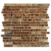 Walnut Foil Emperador Pencil 12 in. x 12 in. x 8 mm Glass Marble Mosaic Wall Tile