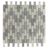 Tectonic Brick Green Quartz Slate and White Gold 12 in. x 12 in. x 8 mm Glass Floor and Wall Tile