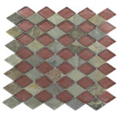 Tectonic Diamond Multicolor Slate and Rust 12 in. x 12 in. x 8 mm Glass Mosaic Floor and Wall Tile