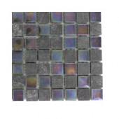 Tectonic Squares Black Slate and Rainbow Black Glass Floor and Wall Tile - 6 in. x 6 in. Tile Sample